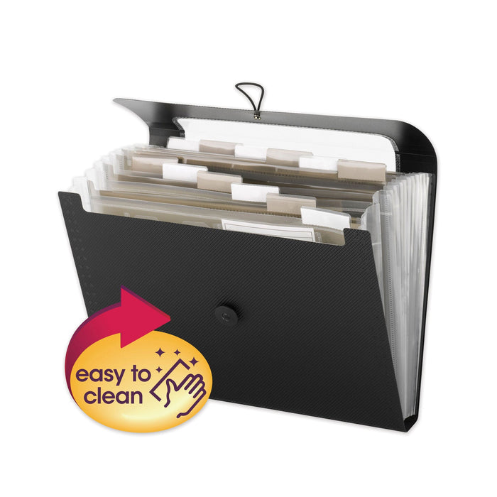 Smead Step Index Organizer, 12 Sections, Cord/Hook Closure, 1/6-Cut Tabs, Letter Size, Black