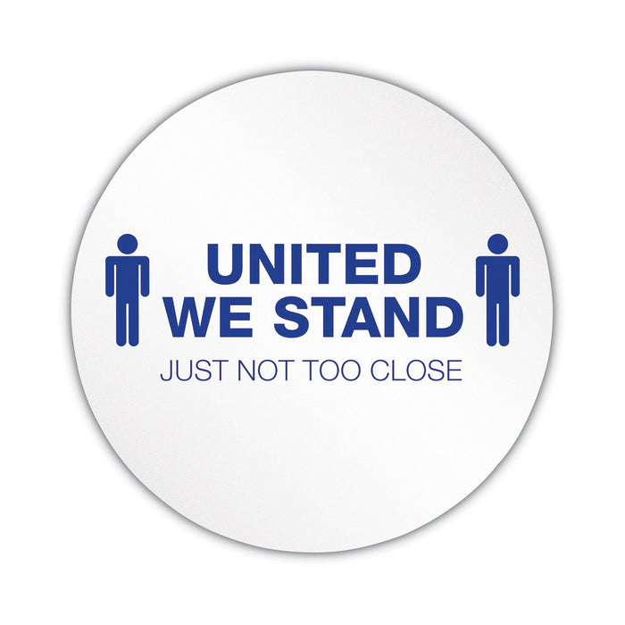 deflecto Personal Spacing Discs, United We Stand, 20" dia, White/Blue, 6/Pack