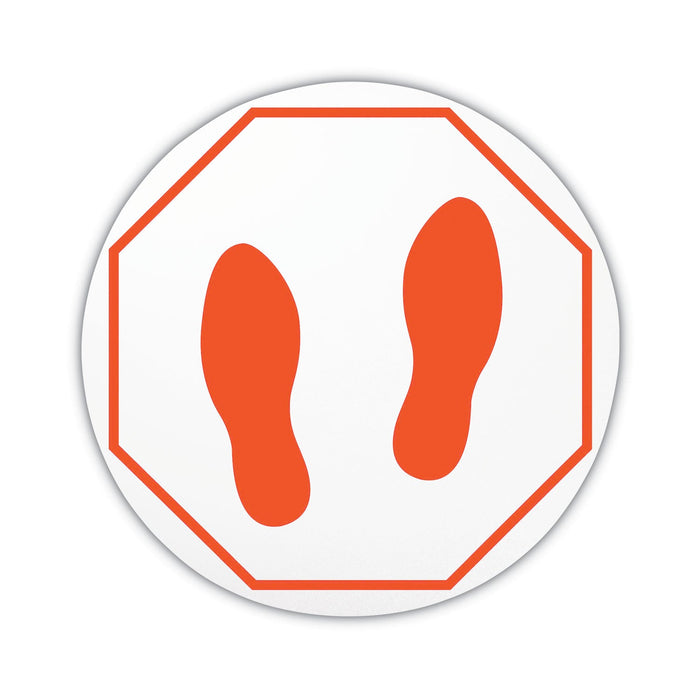deflecto Personal Spacing Discs, Feet, 20" dia, Clear/Red, 6/Pack