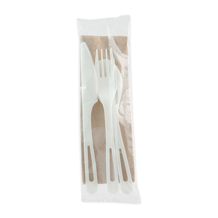 World Centric TPLA Compostable Cutlery, Knife/Fork/Spoon/Napkin, 6", White, 250/Carton