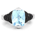 3.81 Carat Genuine Baby Swiss Blue Topaz, Black Diamond and White Diamond .925 Sterling Silver Ring by Bids.com