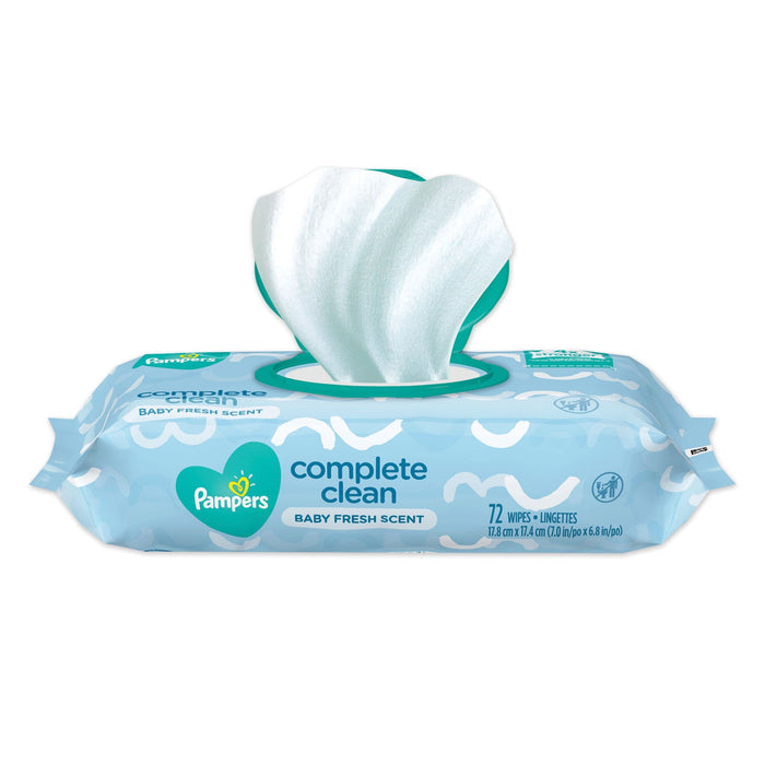 Pampers Complete Clean Baby Wipes, 1-Ply, Baby Fresh, 72 Wipes/Pack, 8 Packs/Carton