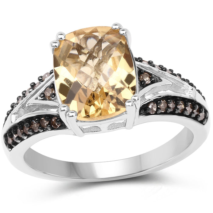 2.79 Carat Genuine Citrine, Champagne Diamond & White Diamond .925 Sterling Silver Ring by Bids.com