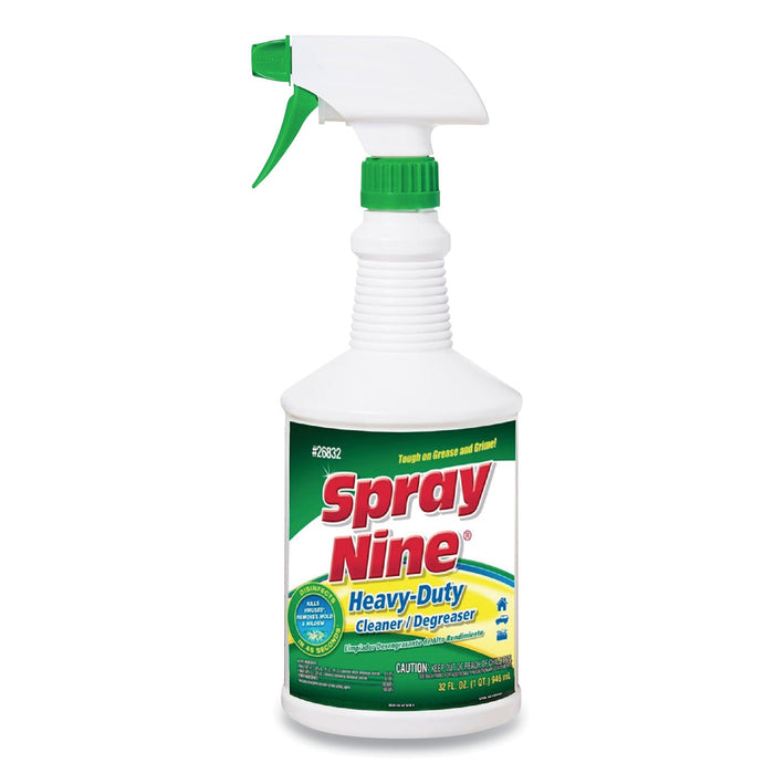 Spray Nine Heavy Duty Cleaner/Degreaser/Disinfectant, Citrus Scent, 32 oz Bottle, 1 Trigger Sprayer per Carton, 12 Bottles/Carton