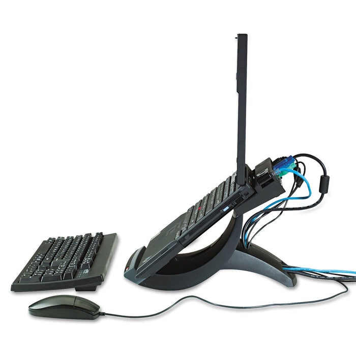3M Vertical Notebook Computer Riser with Cable Management, 9" x 12" x 6.5" to 9.5", Black/Charcoal Gray, Supports 20 lbs