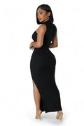 Ribbed Cut Out Slit Midi Dress by The House of Stylez