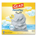 Glad OdorShield Tall Kitchen Drawstring Bags, 13 gal, 0.72 mil, 24" x 27.38", White, 80/Box