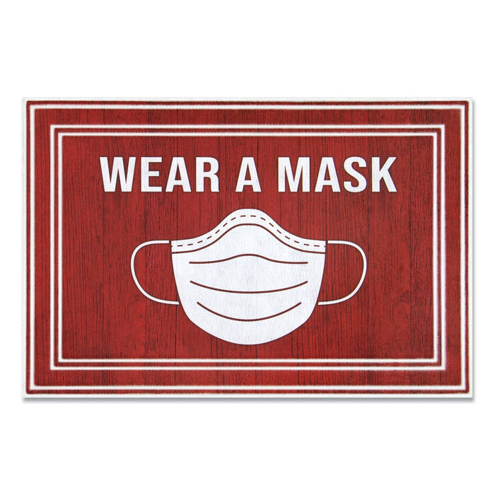 Apache Mills Message Floor Mats, 24 x 36, Red/White, "Wear A Mask"