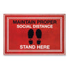 Apache Mills Message Floor Mats, 24 x 36, Red/Black, "Maintain Social Distance Stand Here"