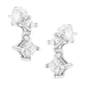 14K White Gold 3/4 cttw Double Diamond Princess-Cut Stud Earrings (I-J Clarity, I2-I3 Color) by Bids.com