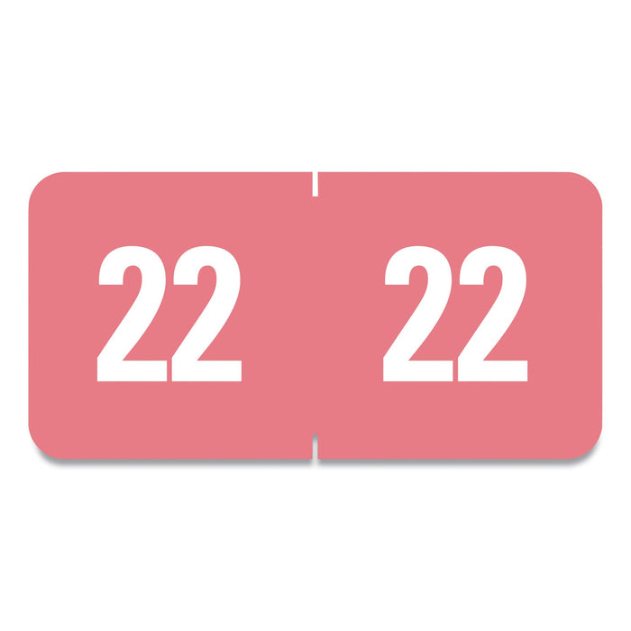 Smead Yearly End Tab File Folder Labels, 22, 0.5 x 1, Pink, 25/Sheet, 10/Sheets per Resealable Pegboard Display Pack, 250/Pack