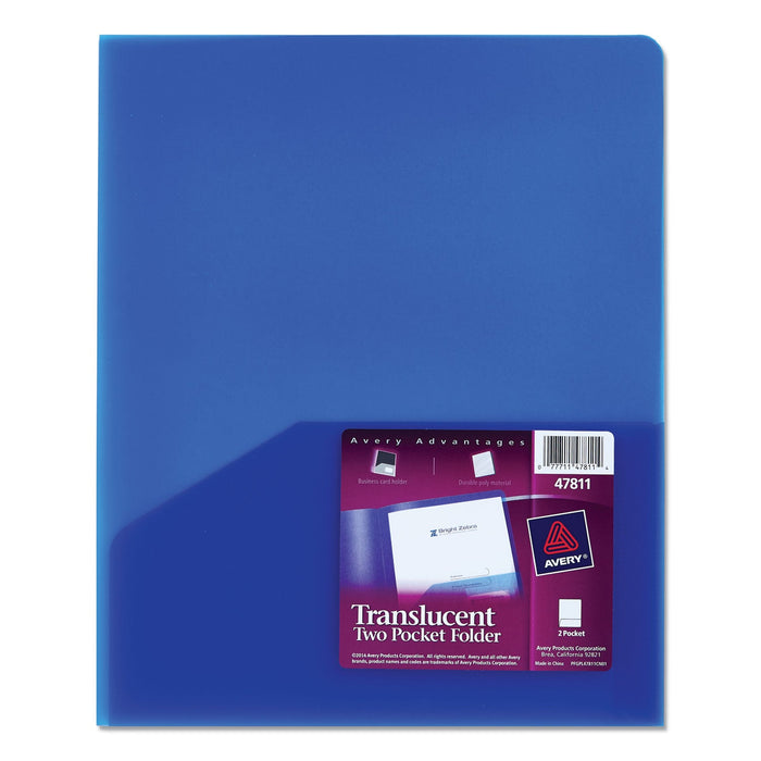 Avery Plastic Two-Pocket Folder, 20-Sheet Capacity, 11 x 8.5, Translucent Blue