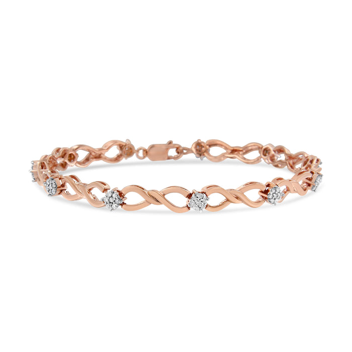 10K Rose Gold 1/2 cttw Diamond Cluster and Infinity Weave Link Bracelet (H-I Color, I2-I3 Clarity) - Size 7" by Bids.com