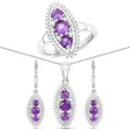 3.60 Carat Genuine Amethyst and White Topaz .925 Sterling Silver 3 Piece Jewelry Set (Ring, Earrings, and Pendant w/ Chain) by Bids.com