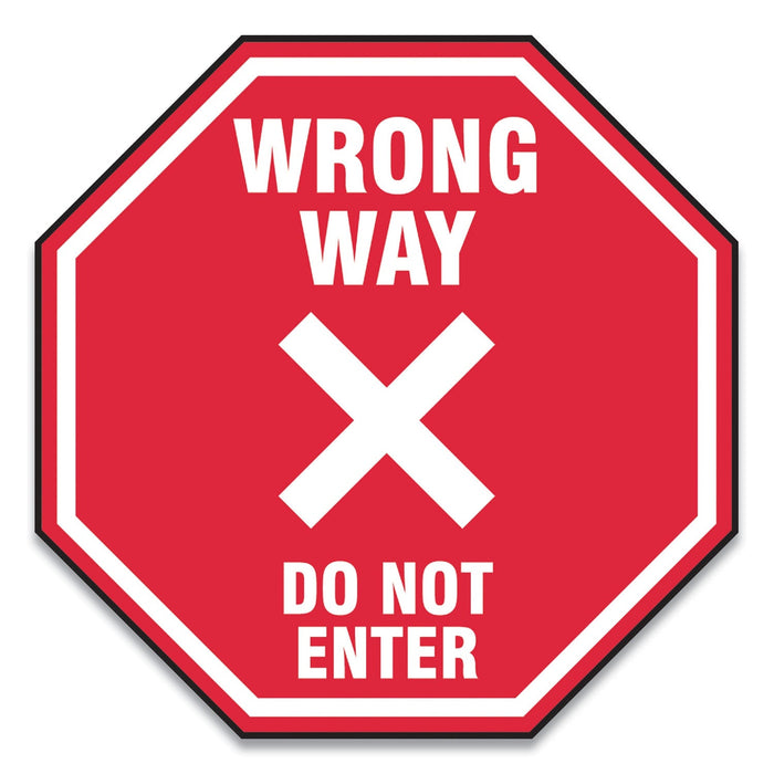 Accuform Slip-Gard Social Distance Floor Signs, 12 x 12, "Wrong Way Do Not Enter", Red, 25/Pack