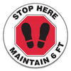 Accuform Slip-Gard Social Distance Floor Signs, 17" Circle, "Stop Here Maintain 6 ft", Footprint, Red/White, 25/Pack
