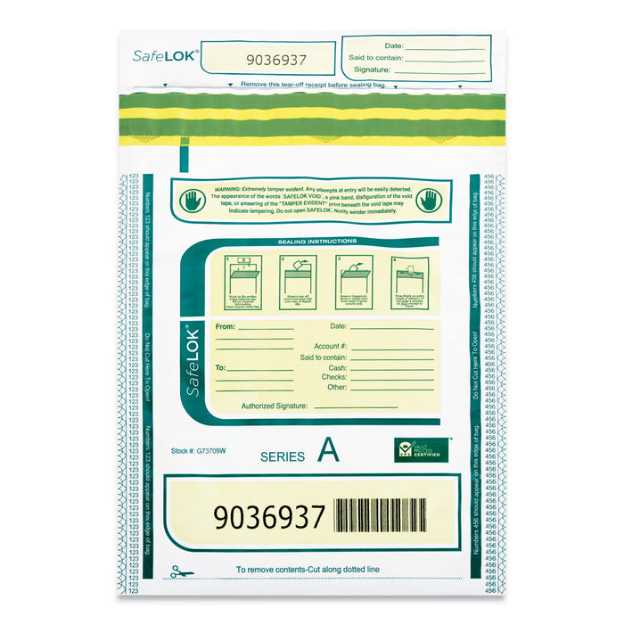 SafeLOK Deposit Bag, Plastic, 9 x 12, White/Gray, 100/Pack