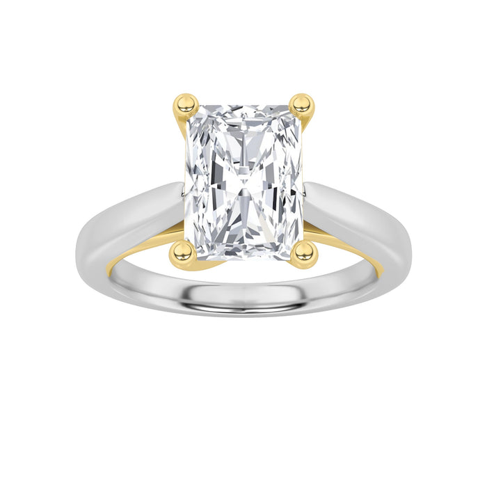 1Cttw Radiant Shaped Lab Grown Diamond (F/VS) Two Tone Cathedral Shank Solitaire Engagement Ring in 14K Gold by Fine Color Jewels