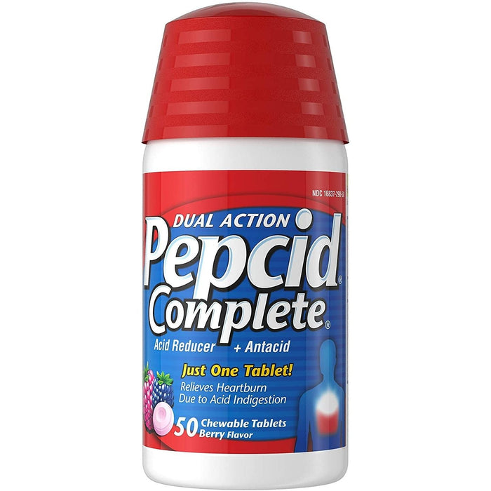 Pepcid Complete Dual Action Berry Flavor Antacid + Acid Reducer 50 Chewable Tablets by Pasteur Pharmacy