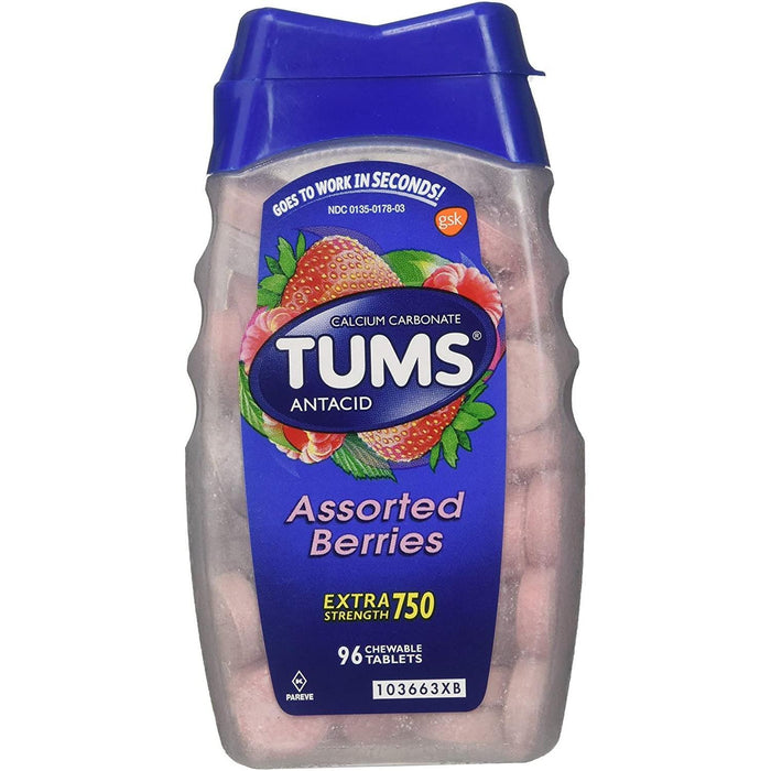 Tums Antacid, Extra Strength, 750 Mg, Chewable Tablets, Assorted Berries by Pasteur Pharmacy