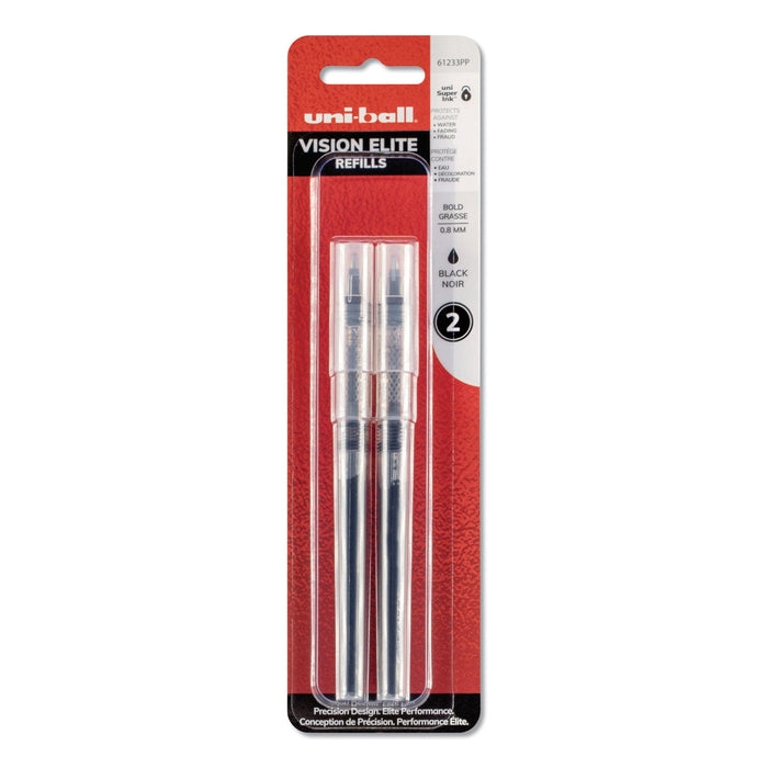 uniball Refill for Vision Elite Roller Ball Pens, Bold Conical Tip, Black Ink, 2/Pack