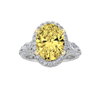 3Cttw Oval Shaped Yellow Lab Grown Diamond (F/VS) Three Stone Halo Enagement Ring 14K Gold