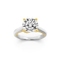 3Cttw Round Shaped Lab Grown Diamond (F/VS) Two Tone Cathedral Shank Solitaire Engagement Ring in 14K Gold by Fine Color Jewels