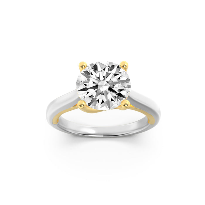 3Cttw Round Shaped Lab Grown Diamond (F/VS) Two Tone Cathedral Shank Solitaire Engagement Ring in 14K Gold by Fine Color Jewels