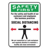 Accuform Social Distance Signs, Wall, 7 x 10, Customers and Employees Distancing Clean Environment, Humans/Arrows, Green/White, 10/PK