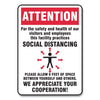 Accuform Social Distance Signs, Wall, 7 x 10, Visitors and Employees Distancing, Humans/Arrows, Red/White, 10/Pack