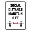 Accuform Social Distance Signs, Wall, 10 x 14, "Social Distance Maintain 6 ft", 2 Humans/Arrows, White, 10/Pack