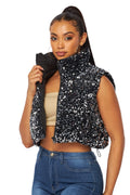 Sequin Velvet Puffer Vest by The House of Stylez