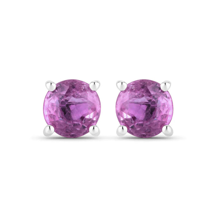 1.30 Ct Round Pink Sapphire Prong 10K Gold Stud Earrings by Fine Color Jewels