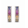 IGI Certified 2.13 Ct Multi Color Unheated Sapphire Diamond channel-set 14K White Gold J Hoop Earrings