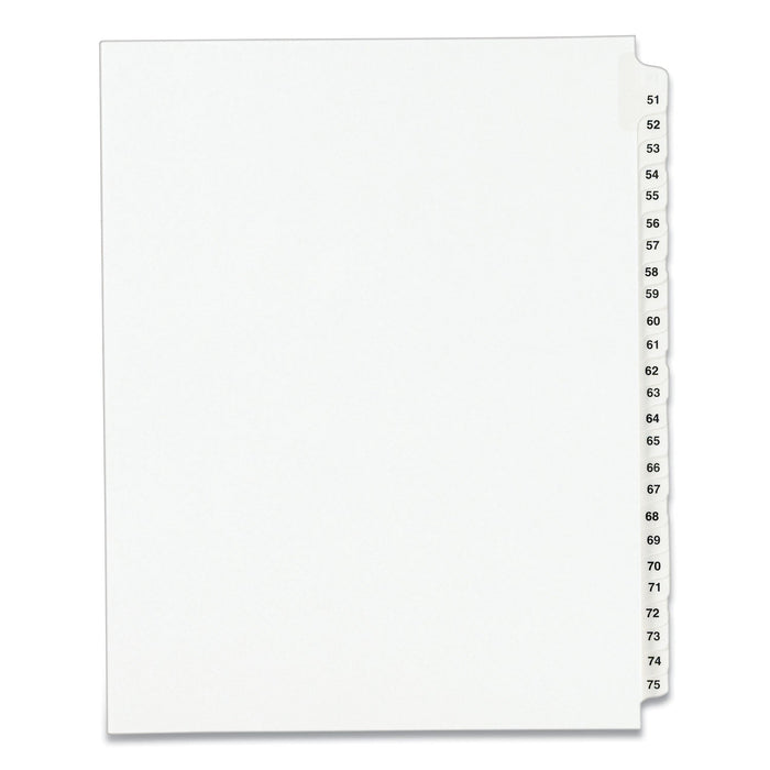 Avery Preprinted Legal Exhibit Side Tab Index Dividers, Avery Style, 25-Tab, 51 to 75, 11 x 8.5, White, 1 Set, (1332)