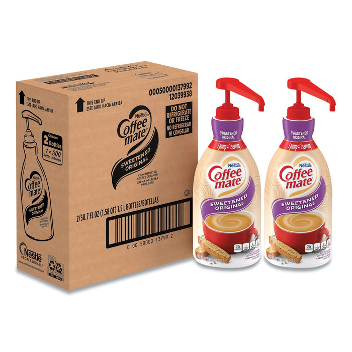 Coffee mate Liquid Coffee Creamer, Sweetened Original, 1.5 Liter Pump Bottle, 2/Carton