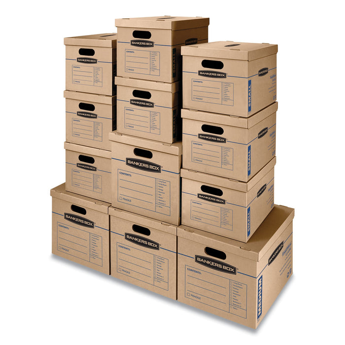 Bankers Box SmoothMove Classic Moving/Storage Box Kit, Half Slotted Container (HSC), Assorted Sizes: (8) Small, (4) Med, Brown/Blue,12/CT