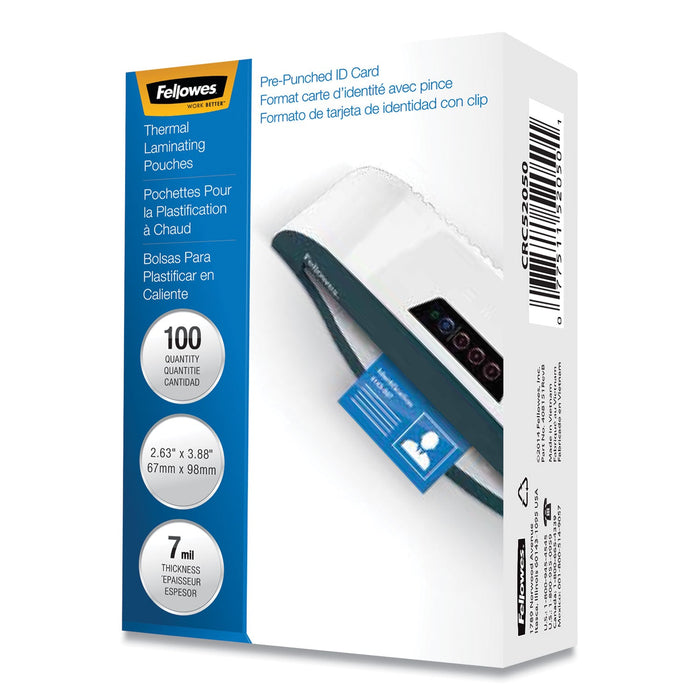 Fellowes Laminating Pouches, 7 mil, 3.88" x 2.63", Gloss Clear, 100/Pack
