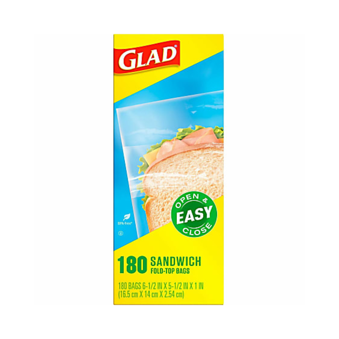 Glad Fold Top Food Storage Plastic Sandwich Bags, 6.5 X 5.5, Clear, 180 Bags/Box, 12 Boxes/Carton CLO60771 by Pasteur Pharmacy