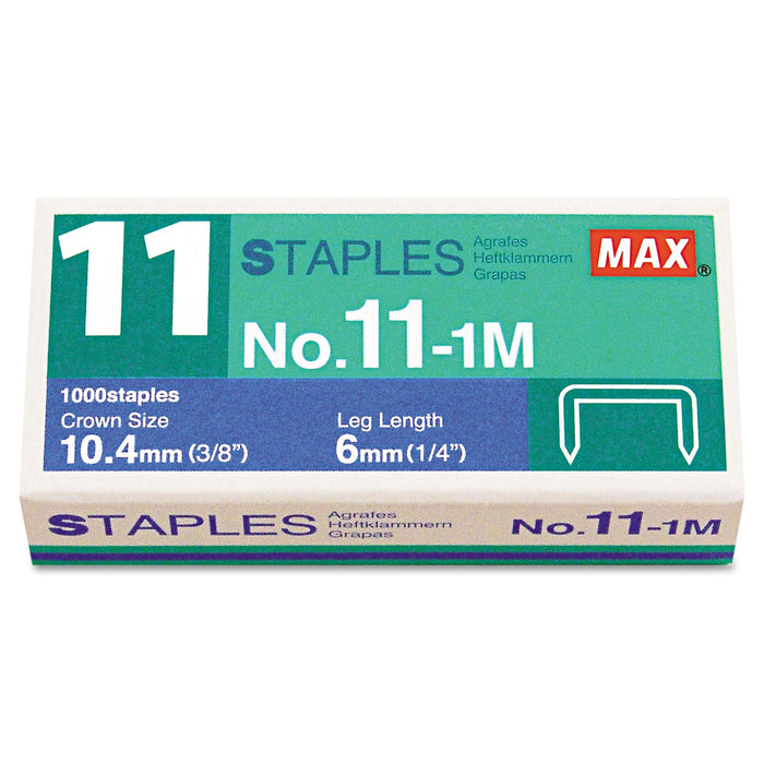 MAX No. 11 Mini Staples, 0.25" Leg, 0.38" Crown, Steel, 1,000/Box