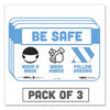 Tabbies BeSafe Messaging Education Wall Signs, 9 x 6,  "Be Safe, Wear a Mask, Wash Your Hands, Follow the Arrows", 3/Pack