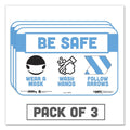 Tabbies BeSafe Messaging Education Wall Signs, 9 x 6,  "Be Safe, Wear a Mask, Wash Your Hands, Follow the Arrows", 3/Pack
