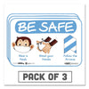 Tabbies BeSafe Messaging Education Wall Signs, 9 x 6,  "Be Safe, Wear a Mask, Wash Your Hands, Follow the Arrows", Monkey, 3/Pack
