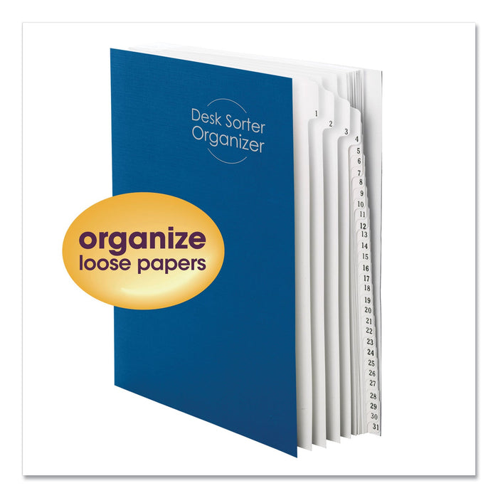 Smead Deluxe Expandable Indexed Desk File/Sorter, 31 Dividers, Date Index, Letter Size, Dark Blue Cover