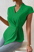 Ruched Cross Fit V Cut Knot Blouse - Green by Boutique 23