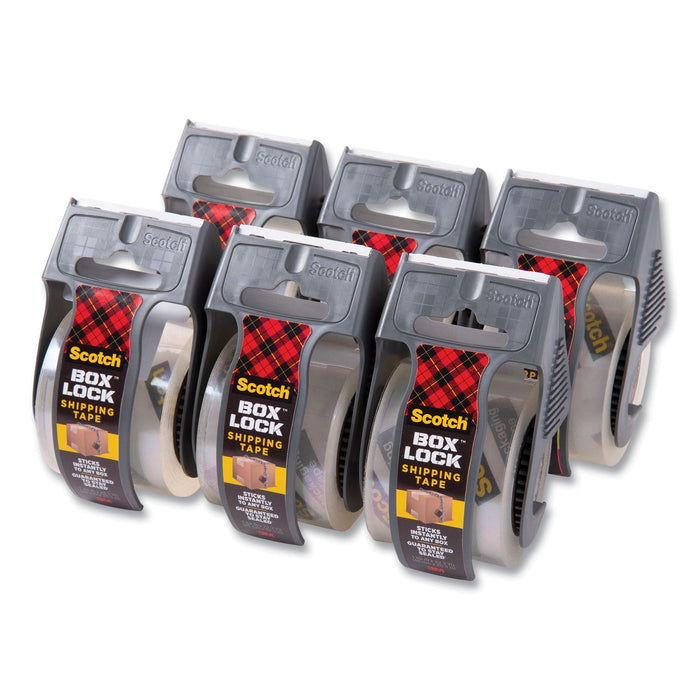 Scotch Box Lock Shipping Packaging Tape, 1.5" Core with Dispenser, 1.88" x 22.2 yds, Clear, 6/Pack