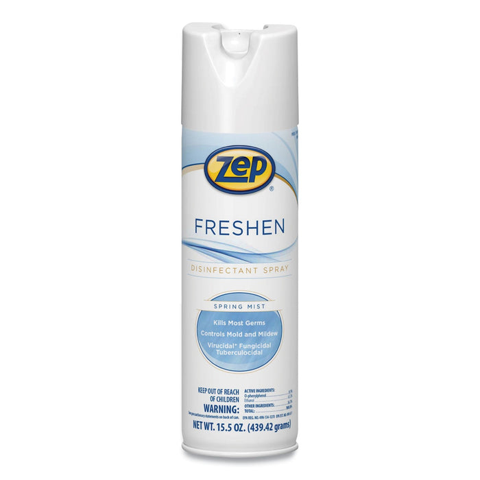 Zep Freshen Disinfectant Spray, Spring Mist, 15.5 oz Aerosol Spray, 12/Carton