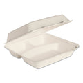Dart Bare by Solo Eco-Forward Bagasse Hinged Lid Containers, 3-Compartment, 9.6 x 9.4 x 3.2, Ivory, Sugarcane, 200/Carton