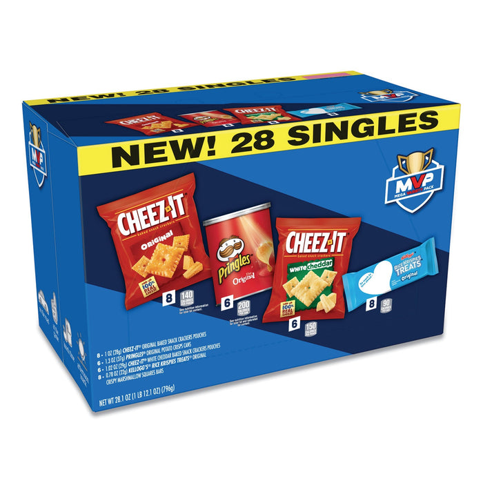 Kellogg's MVP Singles Variety Pack, Cheez-it Original/White Cheddar; Pringles Original; Rice Krispies Treats, Assorted Sizes, 28/Box
