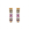 IGI Certified 2.10 Ct Multi Color Unheated Sapphire and Diamond 14K Yellow Gold Half Way Hoop Earrings